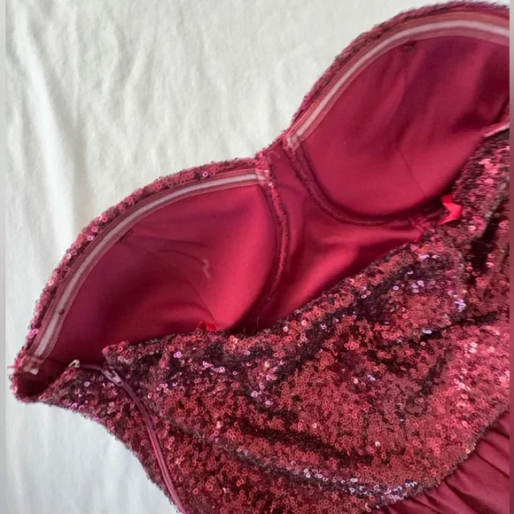 Vintage Formal Dress high low burgundy strapless size M prom - Picture 11 of 11